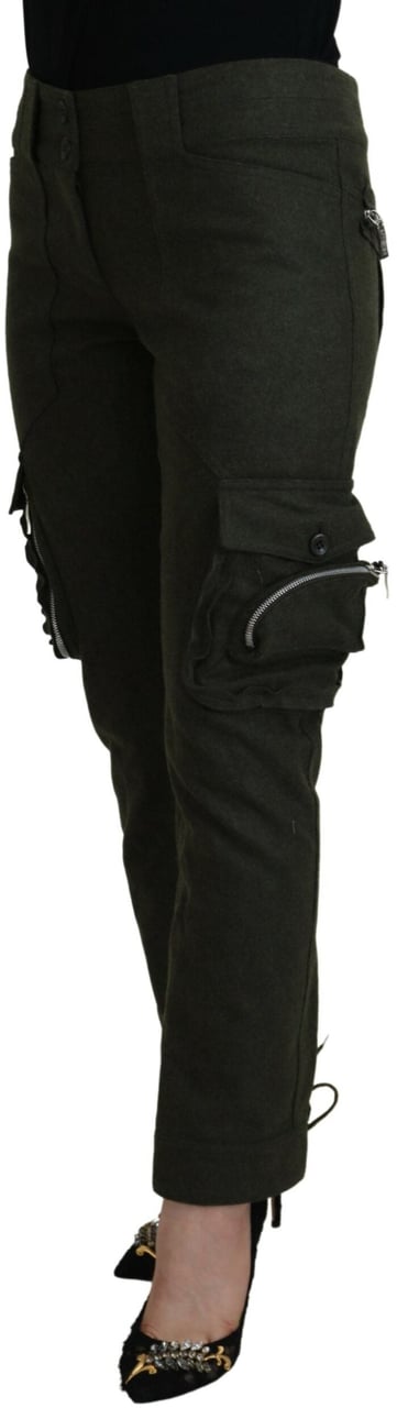 Ermanno Scervino Green Lace Up Leg Women Tapered Pants Zwart