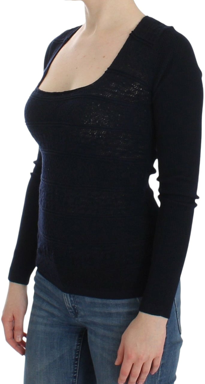 Ermanno Scervino Blue Knitted Wool Stretch Sweater Top Zwart
