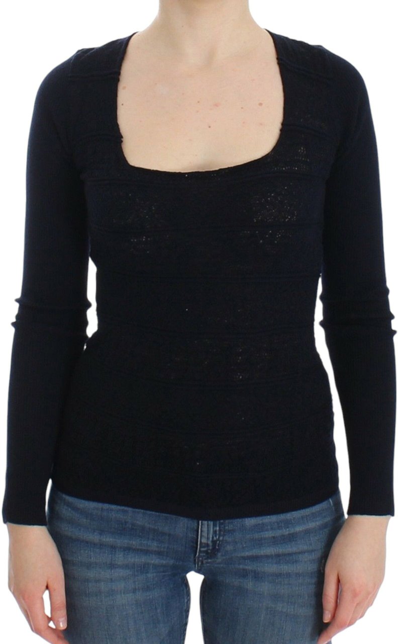 Ermanno Scervino Blue Knitted Wool Stretch Sweater Top Zwart
