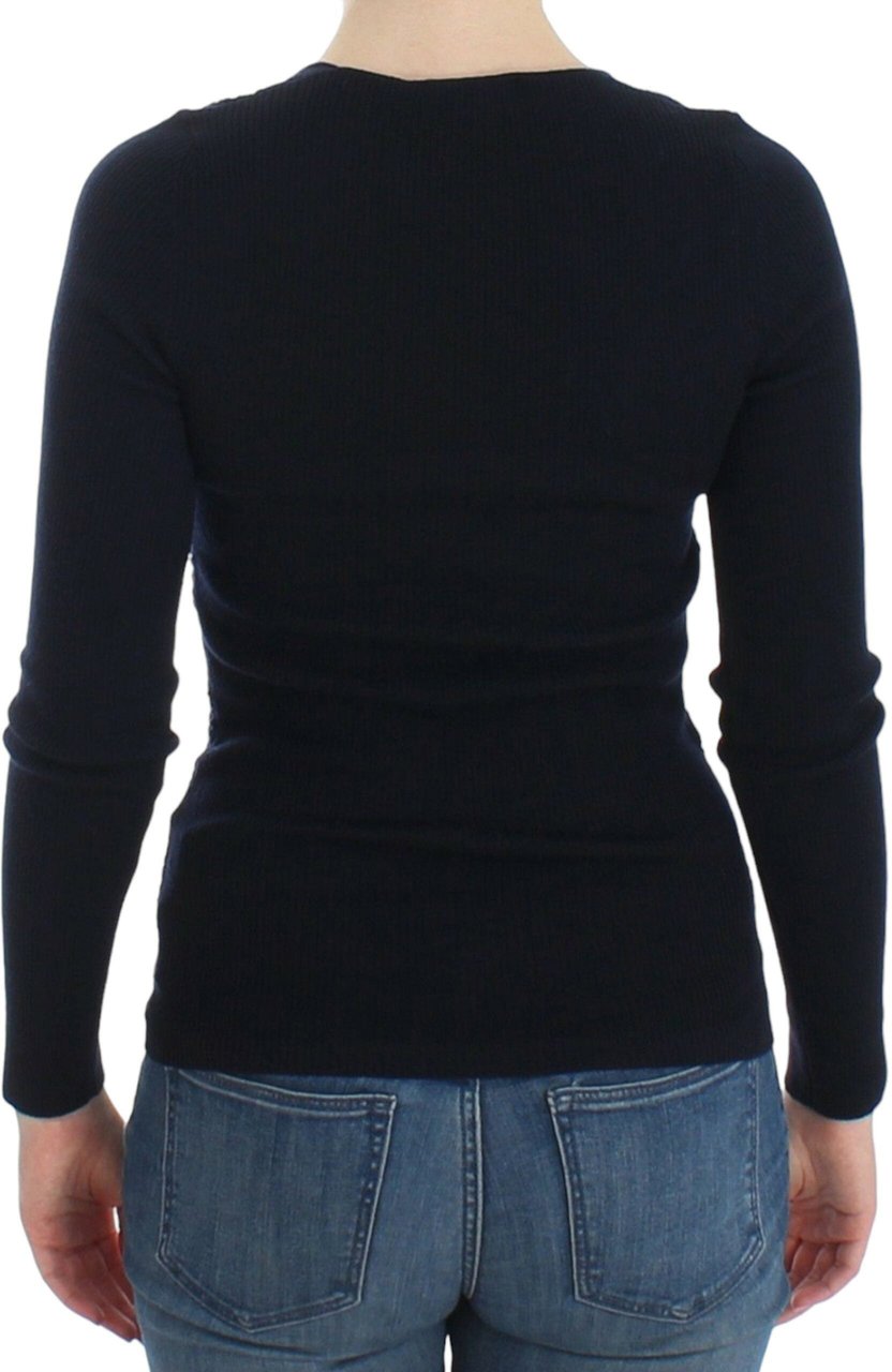 Ermanno Scervino Blue Knitted Wool Stretch Sweater Top Zwart