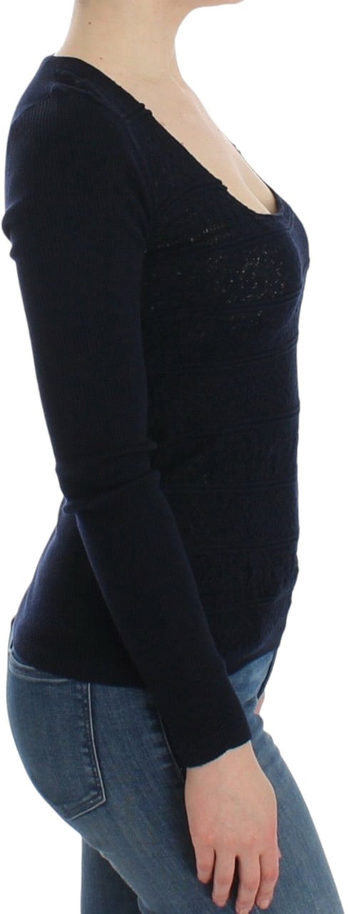 Ermanno Scervino Blue Knitted Wool Stretch Sweater Top Zwart