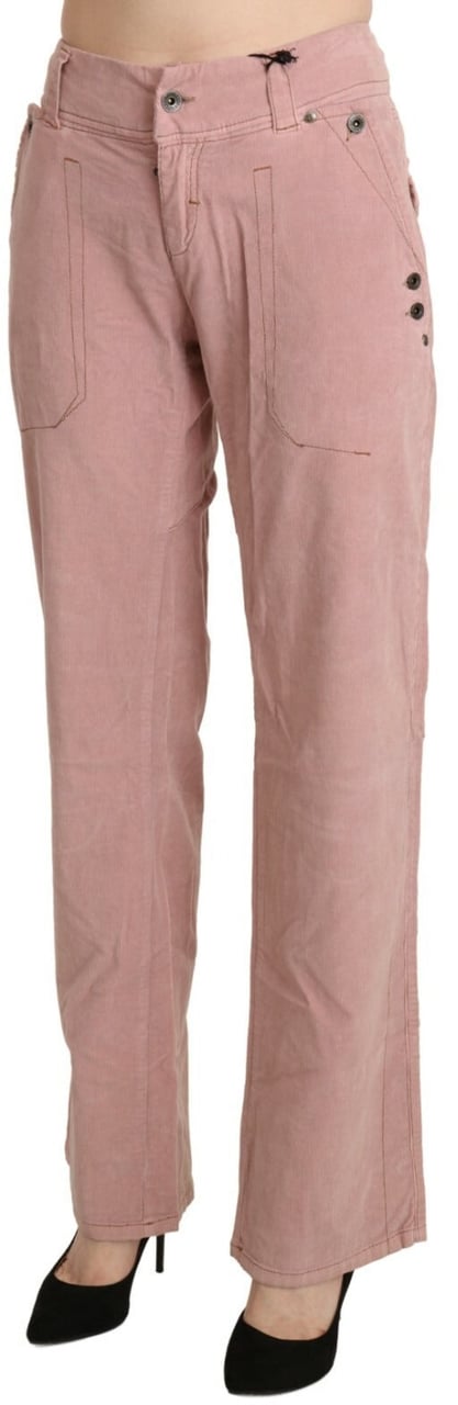 Ermanno Scervino Cotton Pink High Waist Straight Trouser Pants Roze