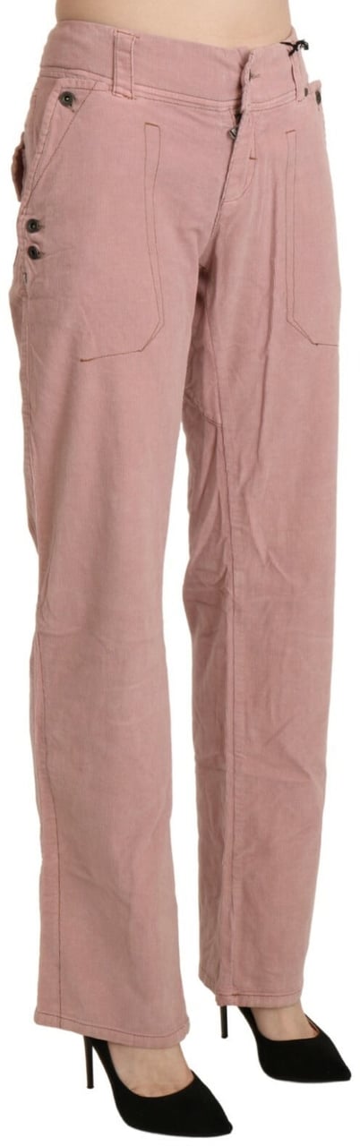 Ermanno Scervino Cotton Pink High Waist Straight Trouser Pants Roze