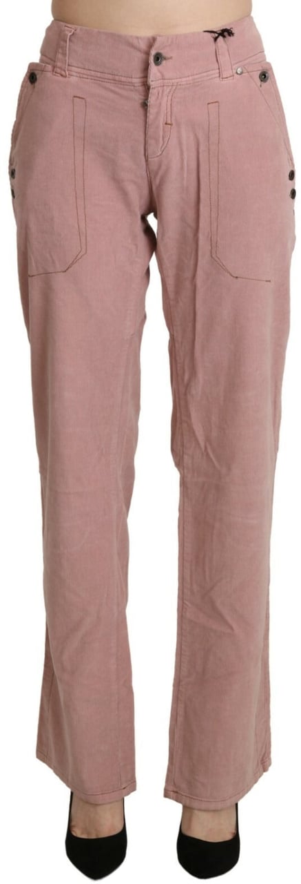 Ermanno Scervino Cotton Pink High Waist Straight Trouser Pants Roze