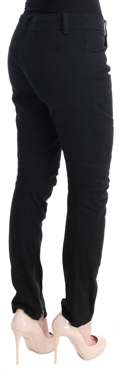 Ermanno Scervino Black Cotton Slim Fit Casual Pants Zwart