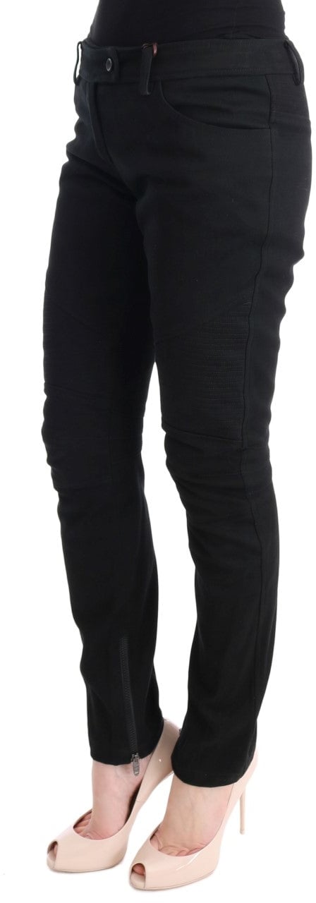 Ermanno Scervino Black Cotton Slim Fit Casual Pants Zwart