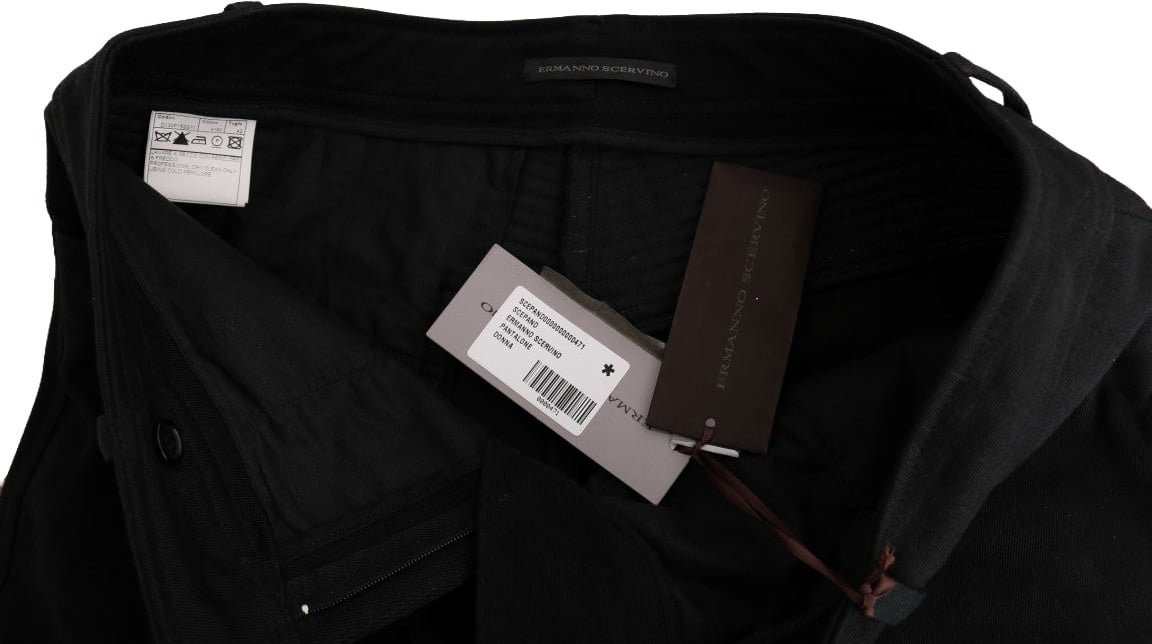 Ermanno Scervino Black Cotton Slim Fit Casual Pants Zwart