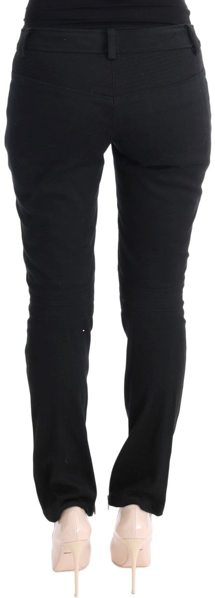 Ermanno Scervino Black Cotton Slim Fit Casual Pants Zwart