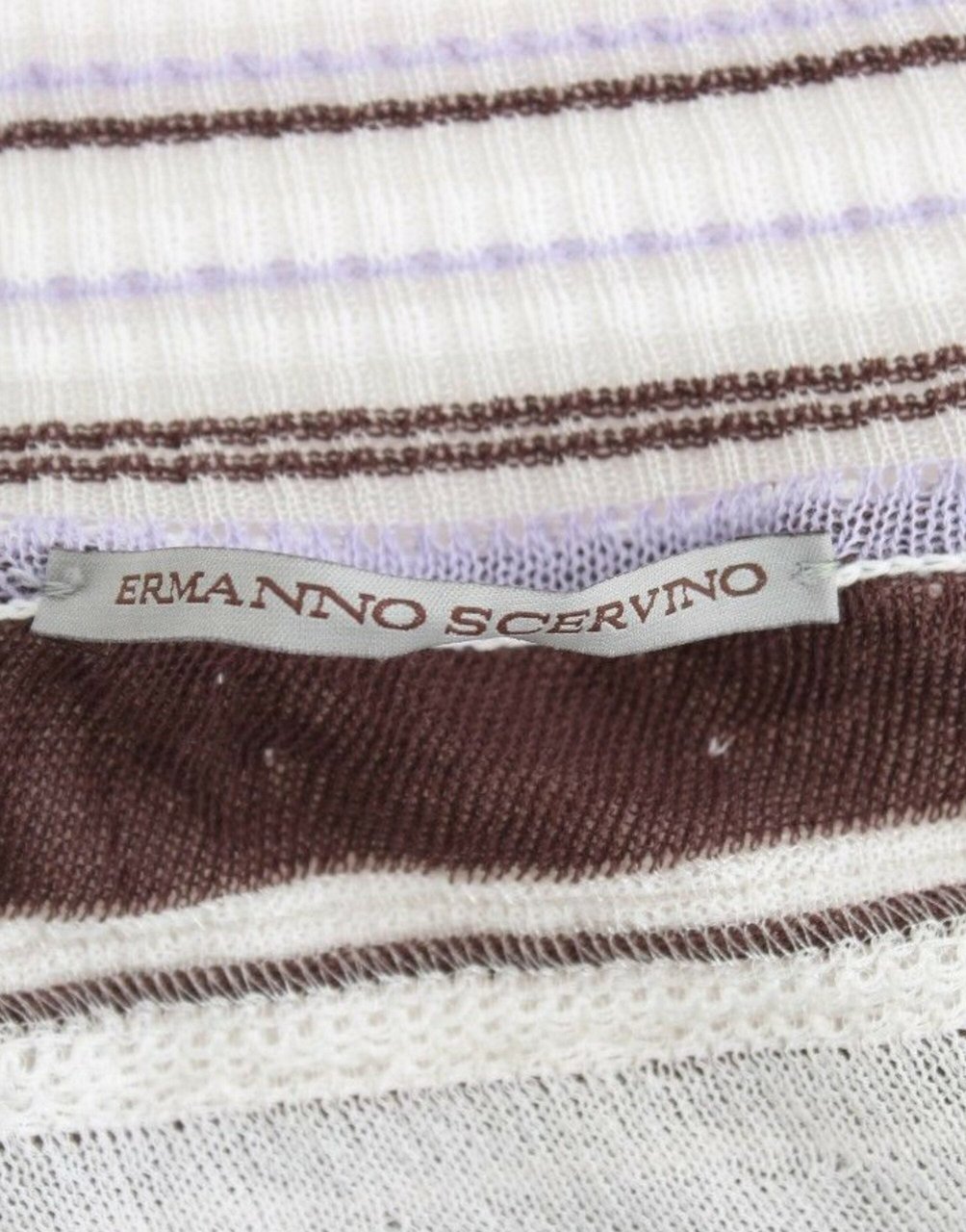 Ermanno Scervino Striped Lace V-Neck Short Sleeve Top Sweater Bruin