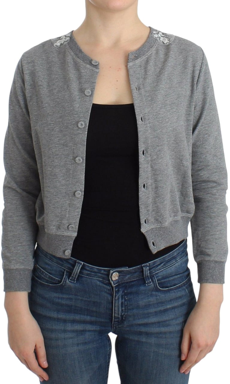 Ermanno Scervino Lingerie Gray Lace Sweater Cardigan Top Grijs