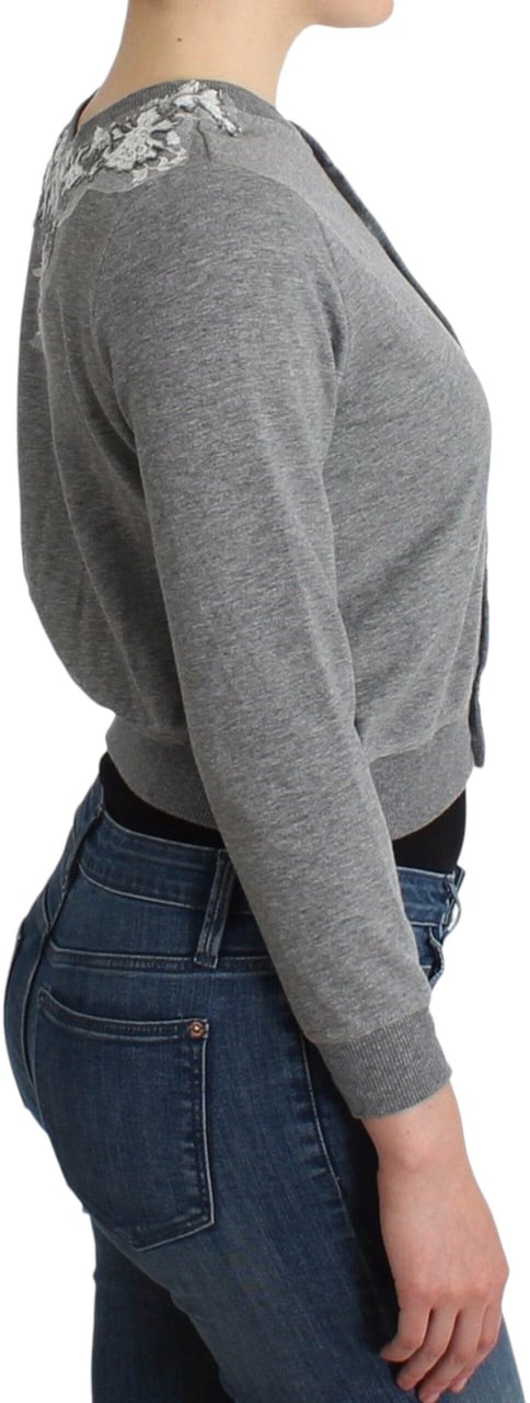 Ermanno Scervino Lingerie Gray Lace Sweater Cardigan Top Grijs