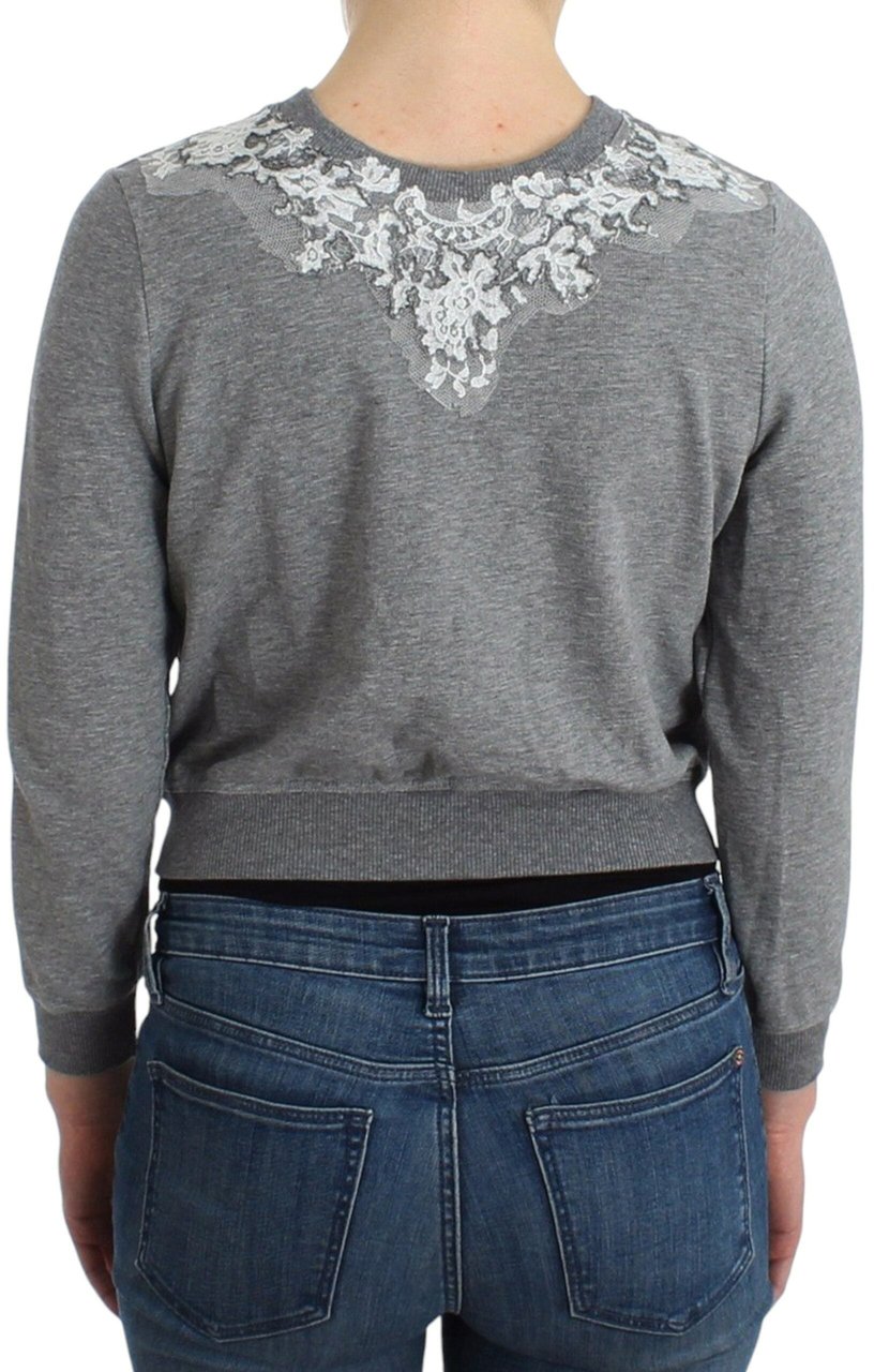 Ermanno Scervino Lingerie Gray Lace Sweater Cardigan Top Grijs