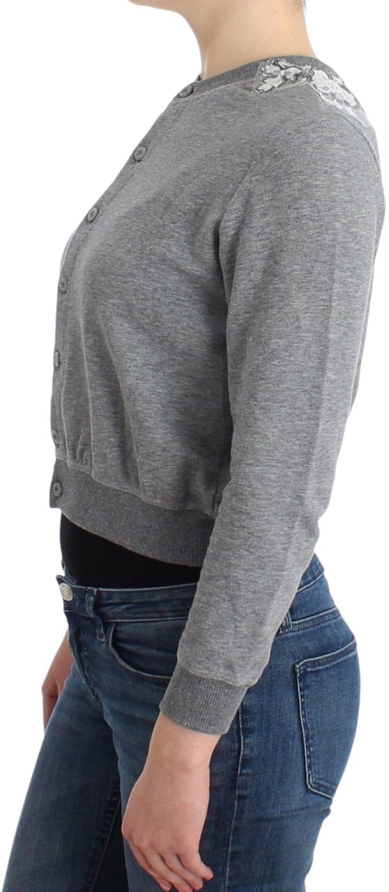Ermanno Scervino Lingerie Gray Lace Sweater Cardigan Top Grijs