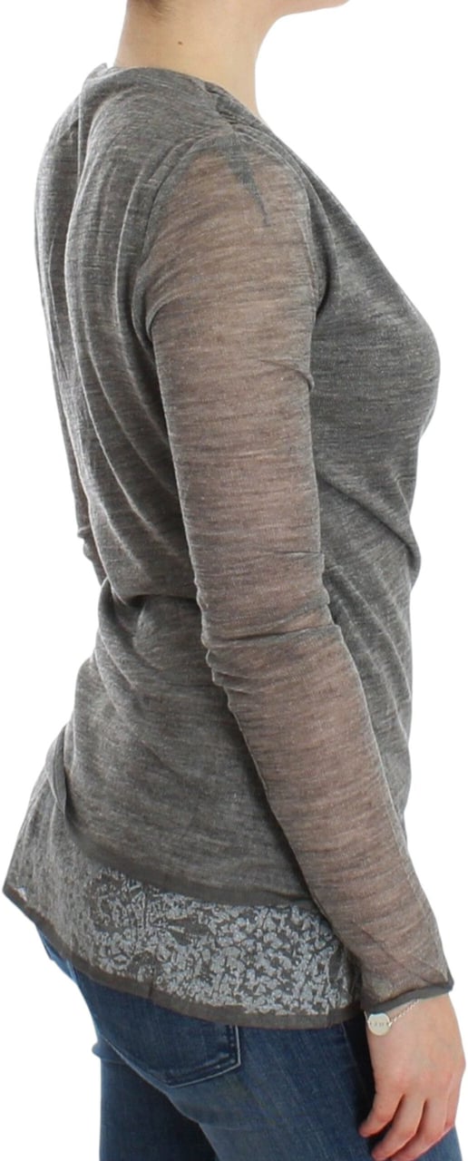 Ermanno Scervino Gray Wool Blend Stretch Long Sleeve Sweater Blauw