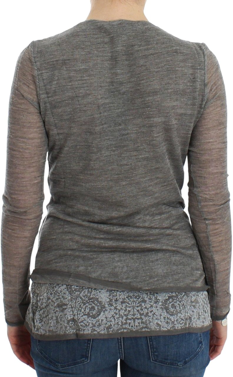 Ermanno Scervino Gray Wool Blend Stretch Long Sleeve Sweater Blauw