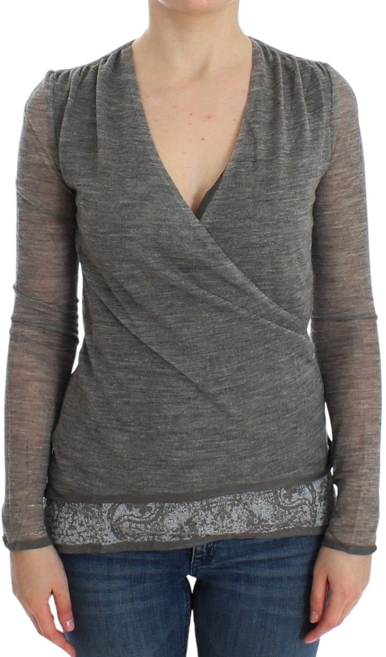 Ermanno Scervino Gray Wool Blend Stretch Long Sleeve Sweater Blauw