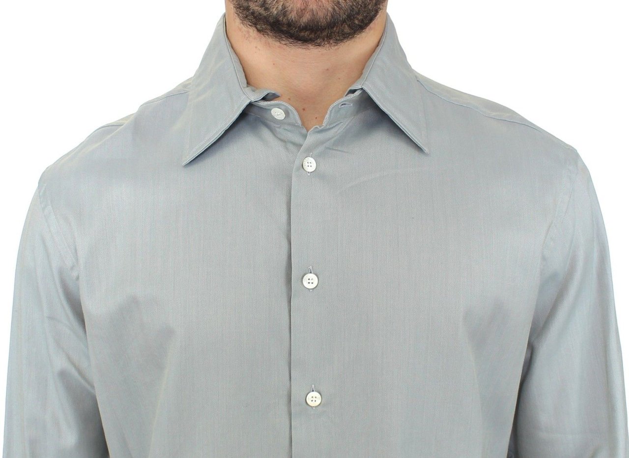 Ermanno Scervino Gray Cotton Long Sleeve Casual Shirt Top Grijs