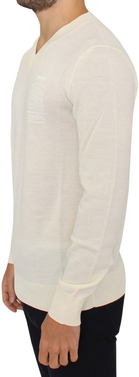 Ermanno Scervino Off White Wool Blend V-neck Pullover Sweater Wit