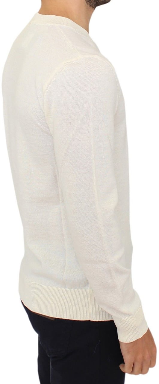 Ermanno Scervino Off White Wool Blend V-neck Pullover Sweater Wit