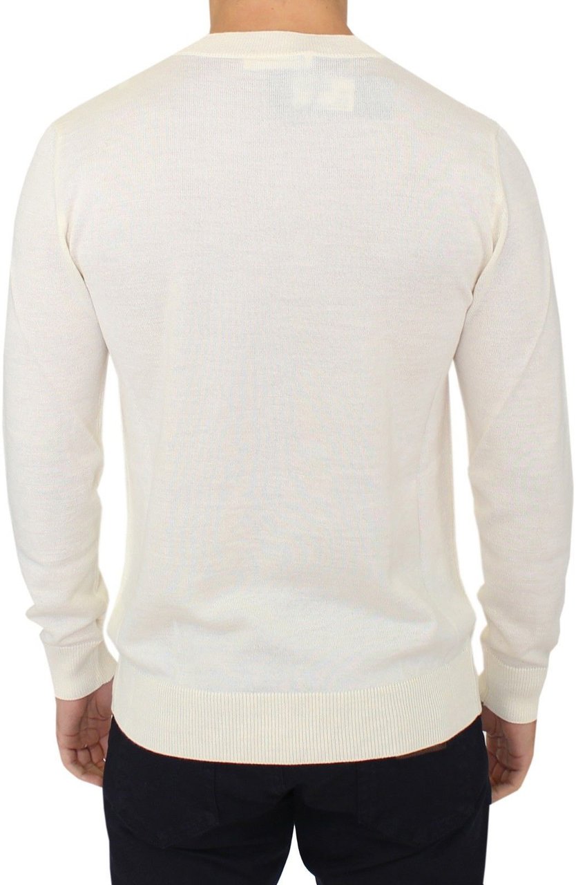 Ermanno Scervino Off White Wool Blend V-neck Pullover Sweater Wit