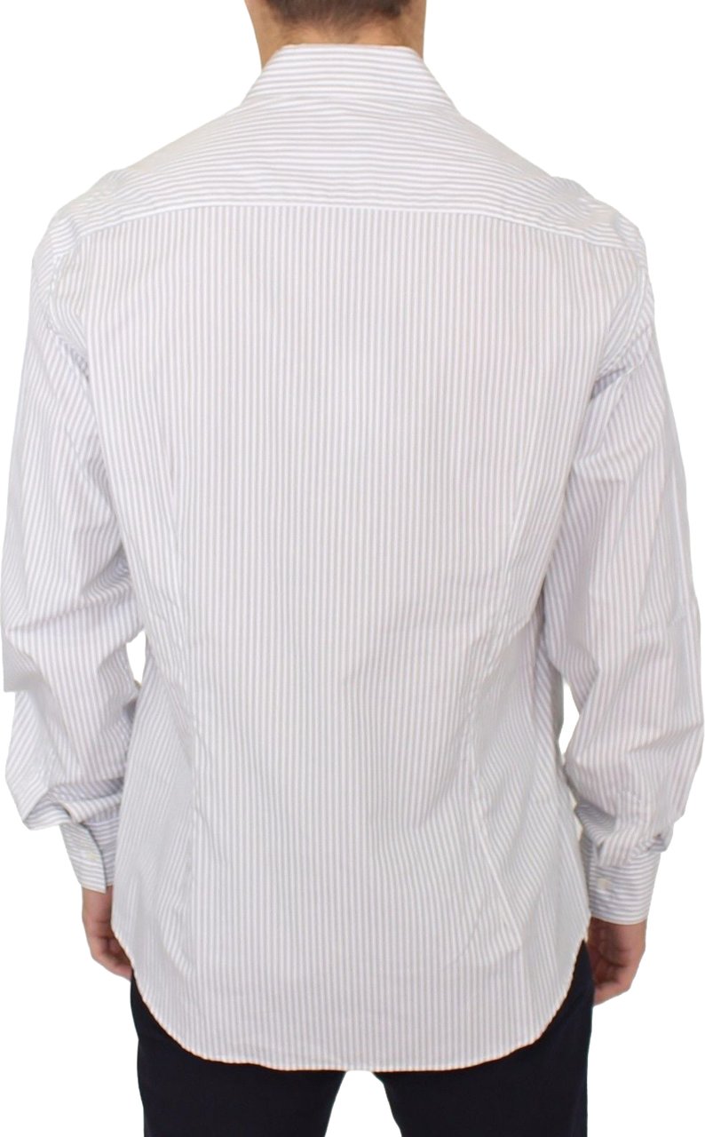 Ermanno Scervino White Gray Striped Regular Fit Casual Shirt Wit