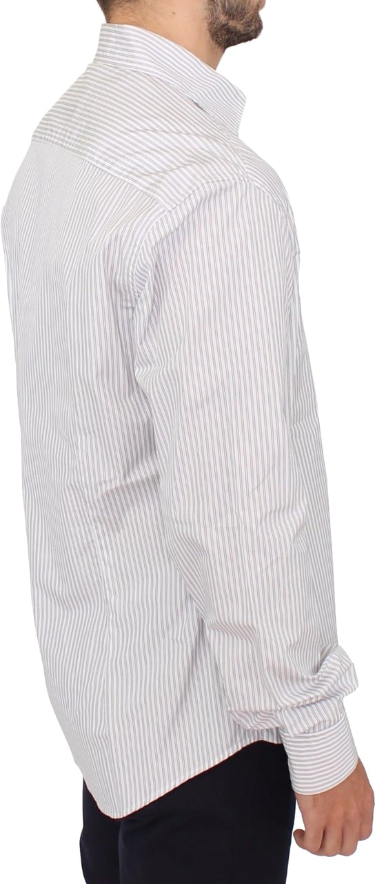 Ermanno Scervino White Gray Striped Regular Fit Casual Shirt Wit