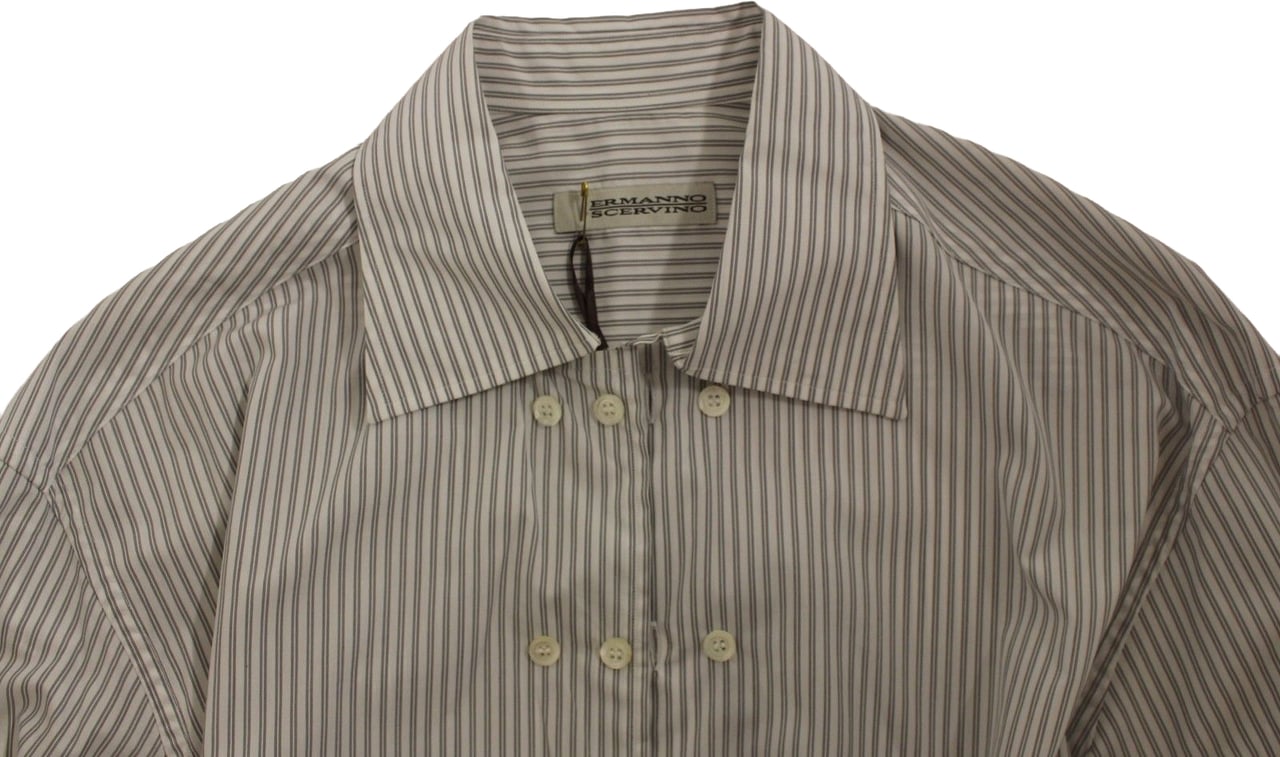Ermanno Scervino White Gray Striped Regular Fit Casual Shirt Wit