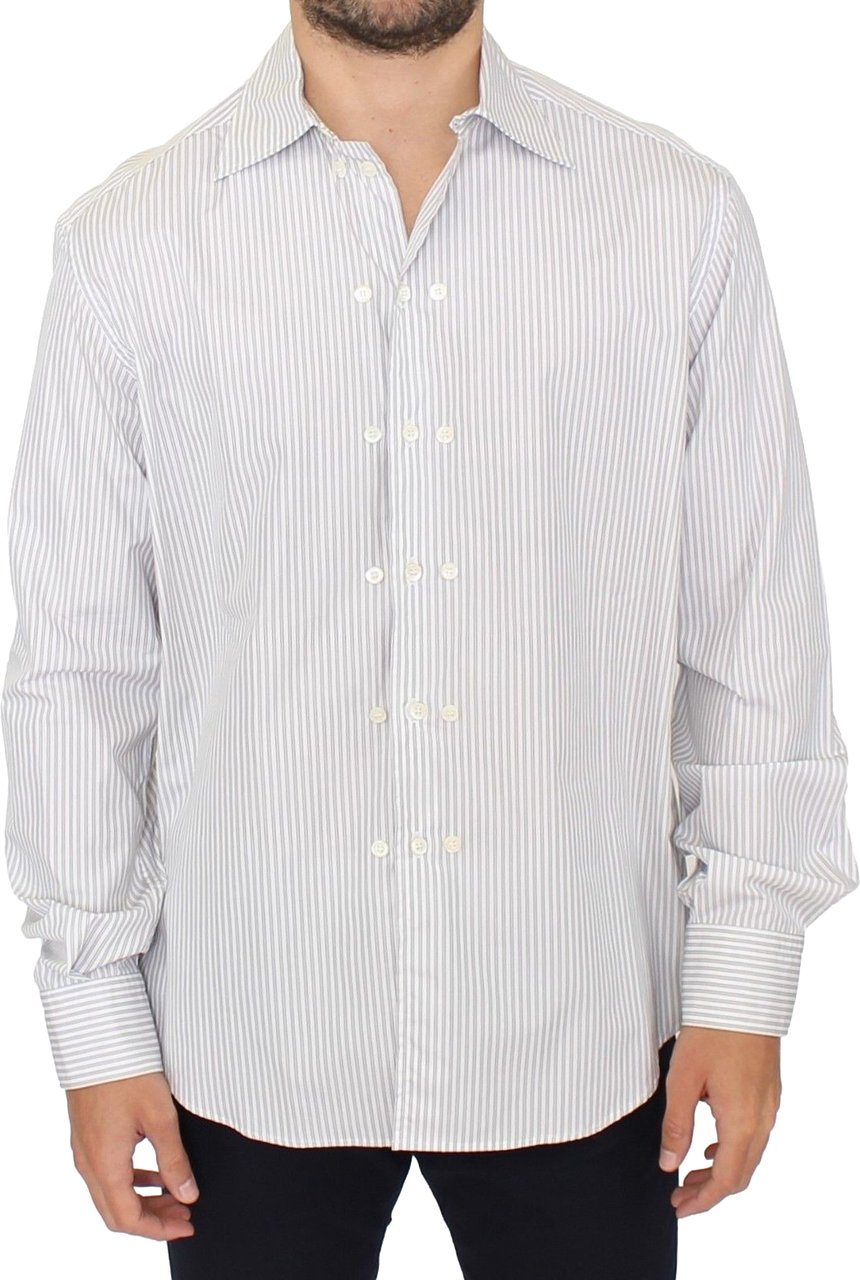 Ermanno Scervino White Gray Striped Regular Fit Casual Shirt Wit