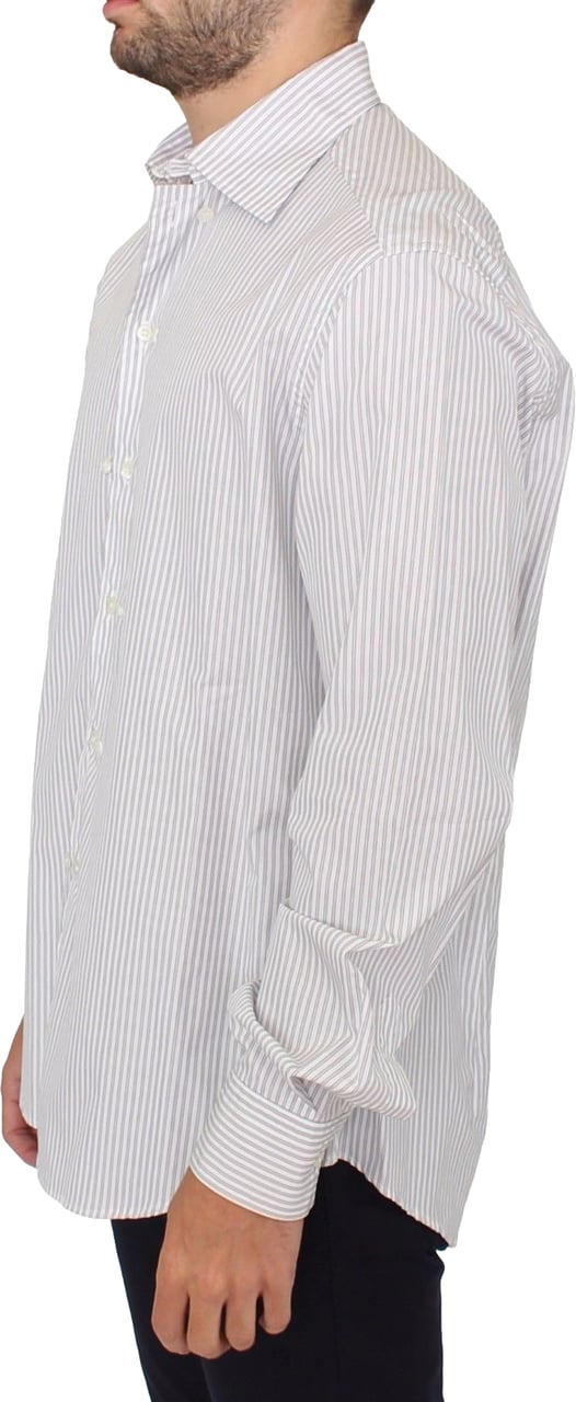 Ermanno Scervino White Gray Striped Regular Fit Casual Shirt Wit