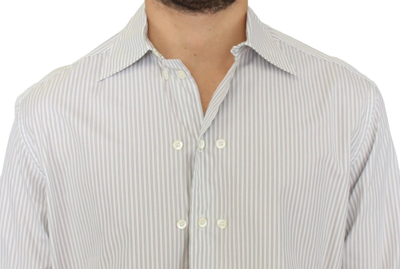 Ermanno Scervino White Gray Striped Regular Fit Casual Shirt Wit