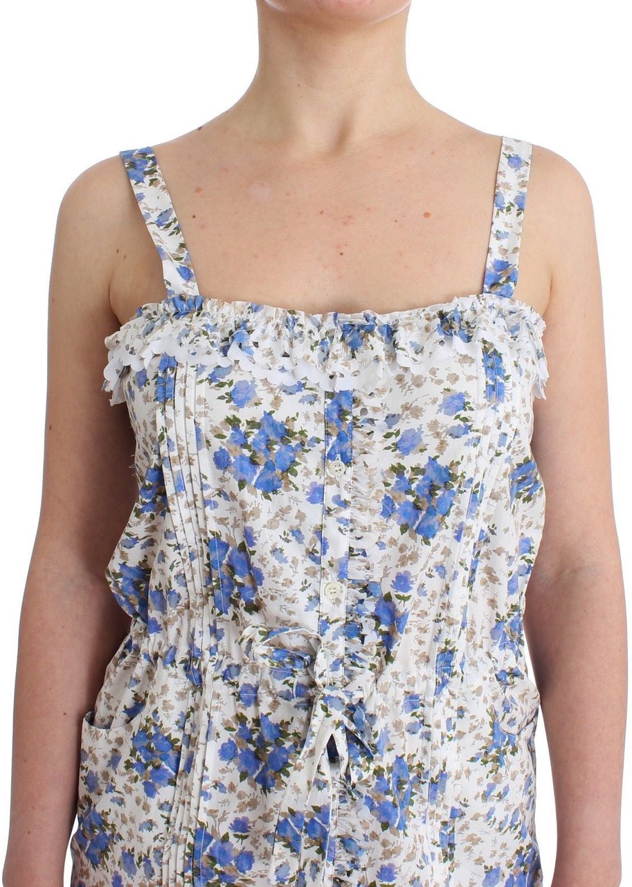 Ermanno Scervino Beachwear Blue Floral Beach Mini Dress Short Blauw