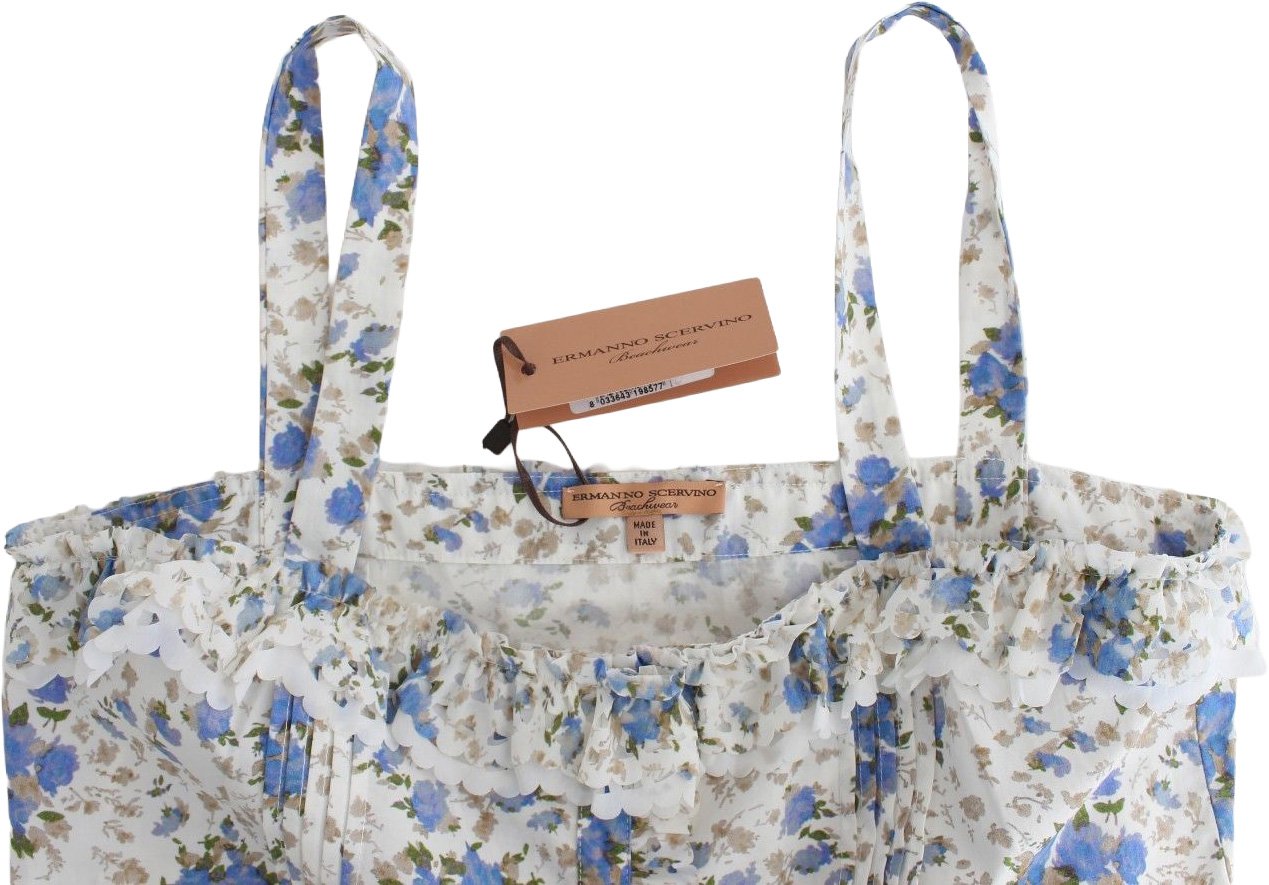 Ermanno Scervino Beachwear Blue Floral Beach Mini Dress Short Blauw