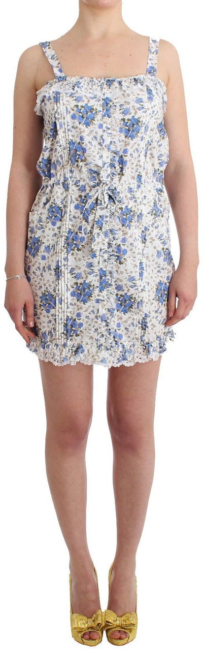 Ermanno Scervino Beachwear Blue Floral Beach Mini Dress Short Blauw