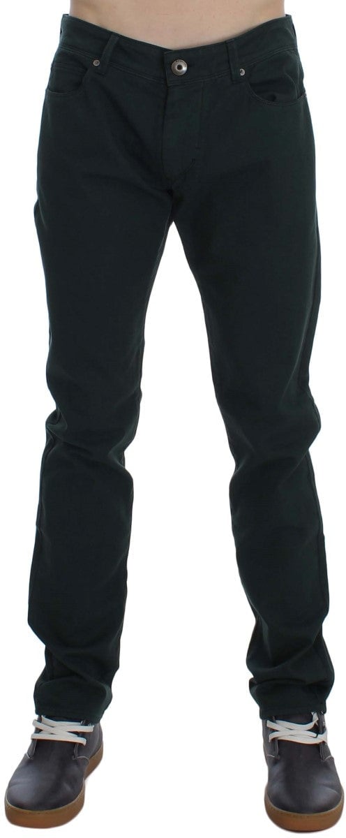 Ermanno Scervino Green Cotton Denim Stretch Straight Fit Jeans Groen