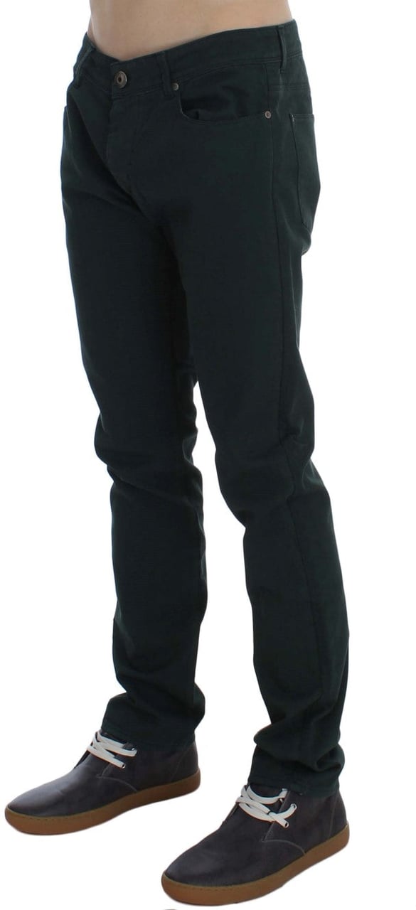 Ermanno Scervino Green Cotton Denim Stretch Straight Fit Jeans Groen