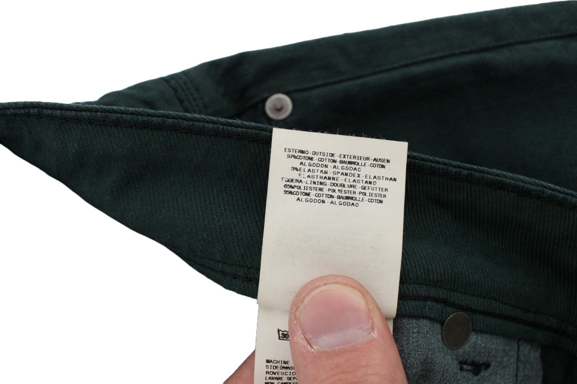 Ermanno Scervino Green Cotton Denim Stretch Straight Fit Jeans Groen