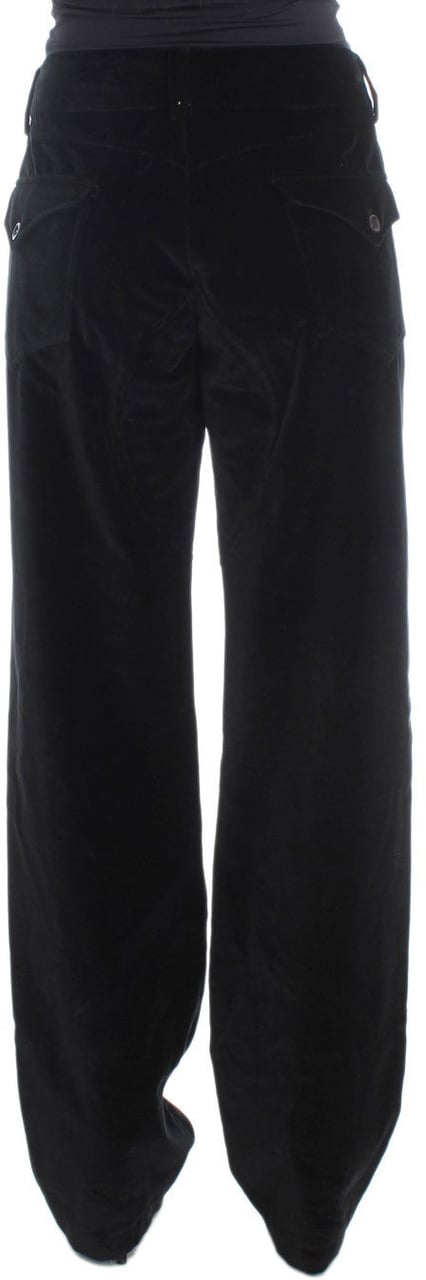 Ermanno Scervino Black Velvet Cotton Straight Legs Pants Zwart