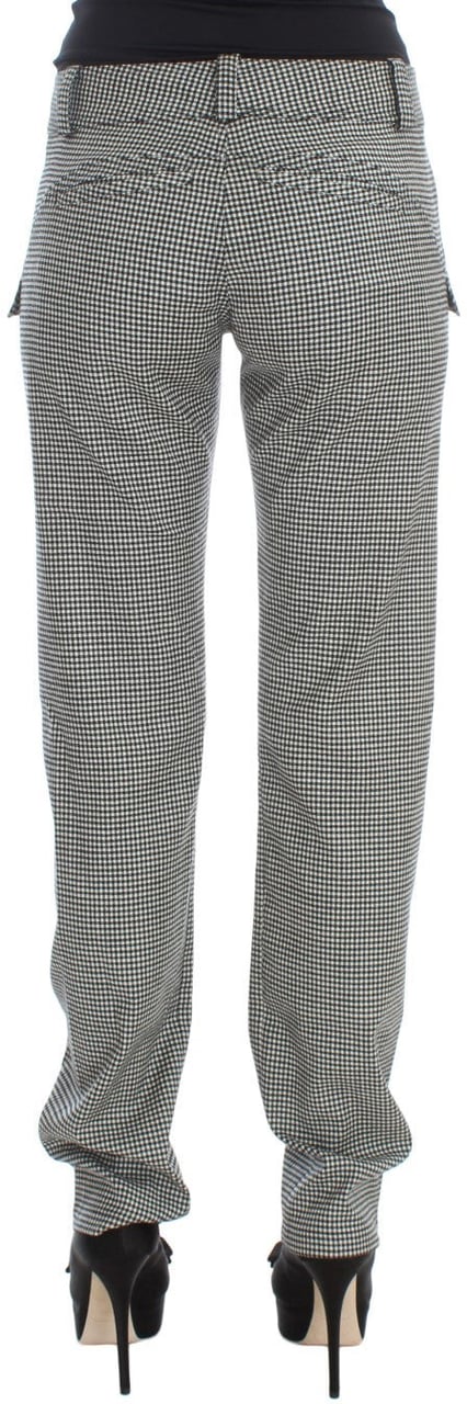 Ermanno Scervino Black White Checkered Cotton Casual Pants Divers