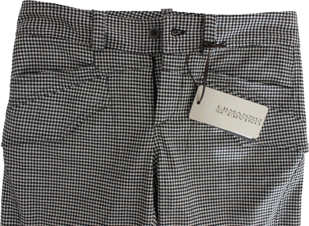 Ermanno Scervino Black White Checkered Cotton Casual Pants Divers