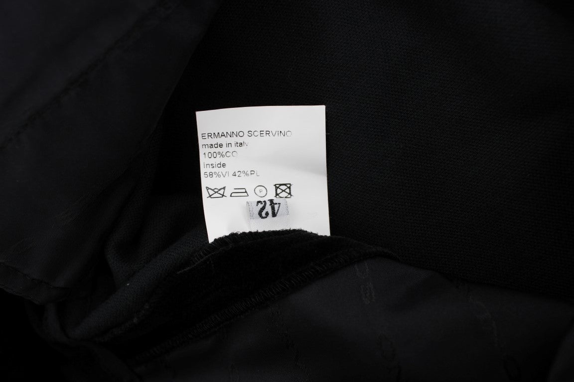 Ermanno Scervino Black Velvet Cotton Straight Legs Pants Zwart
