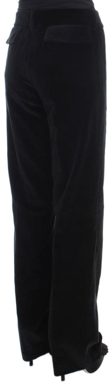 Ermanno Scervino Black Velvet Cotton Straight Legs Pants Zwart