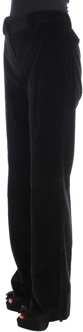 Ermanno Scervino Black Velvet Cotton Straight Legs Pants Zwart
