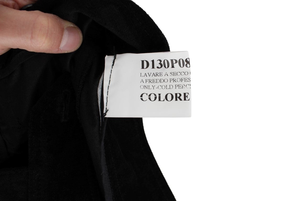Ermanno Scervino Black Velvet Cotton Capri Bootcut Pants Zwart