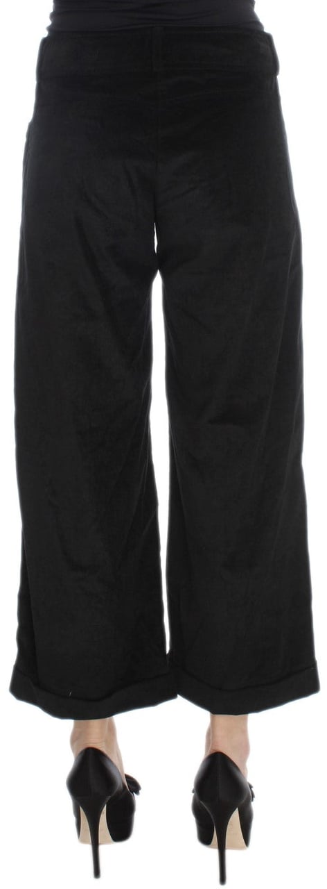 Ermanno Scervino Black Velvet Cotton Capri Bootcut Pants Zwart