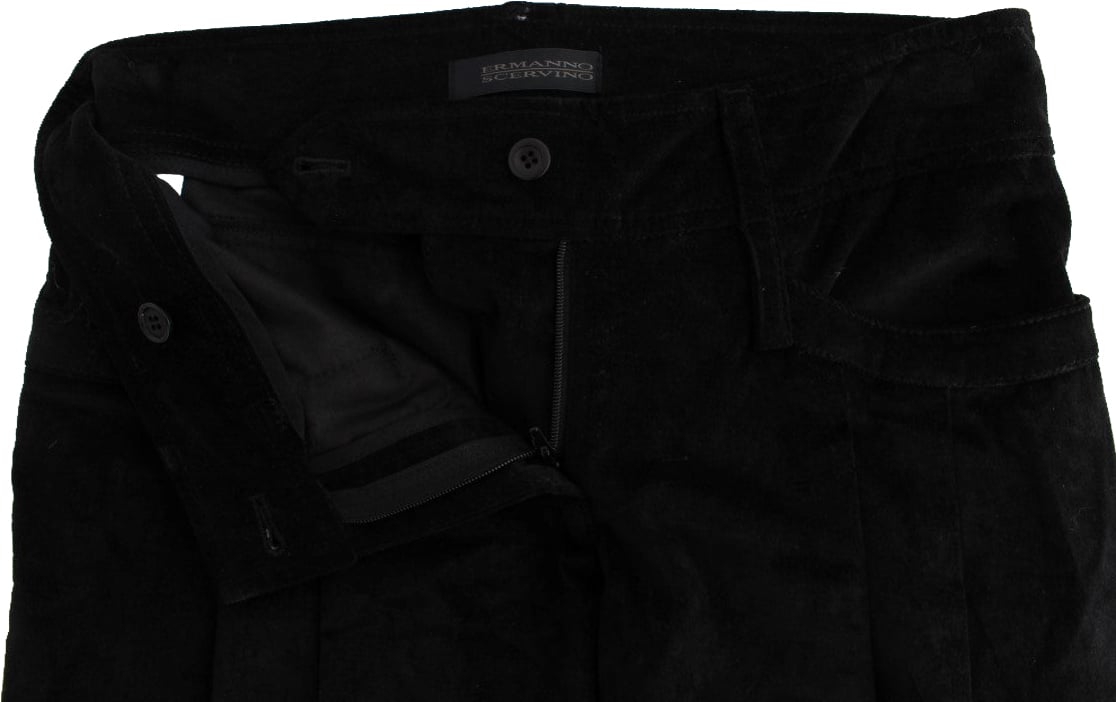 Ermanno Scervino Black Velvet Cotton Capri Bootcut Pants Zwart