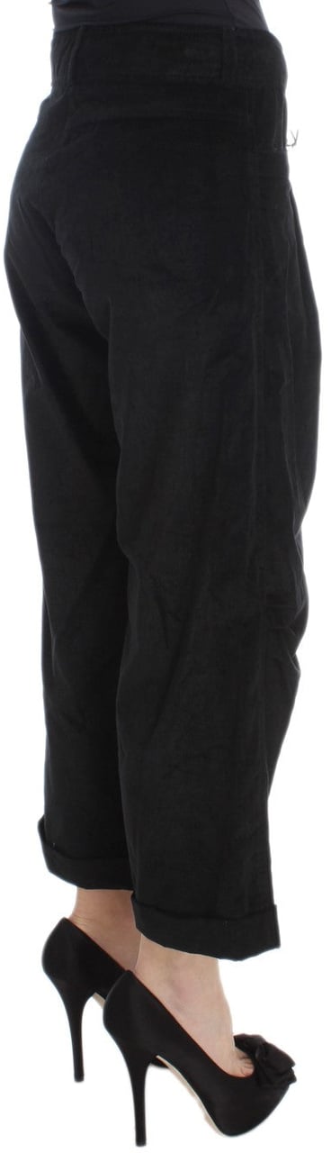 Ermanno Scervino Black Velvet Cotton Capri Bootcut Pants Zwart