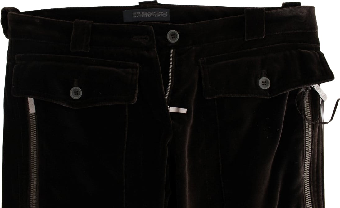 Ermanno Scervino Brown Cotton Velvet Zippers Slim Fit Pants Bruin