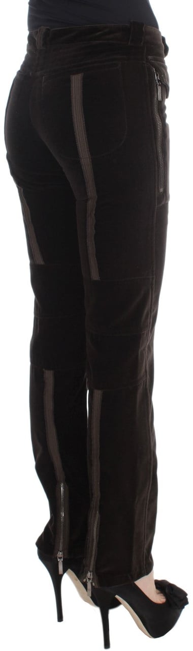 Ermanno Scervino Brown Cotton Velvet Zippers Slim Fit Pants Bruin