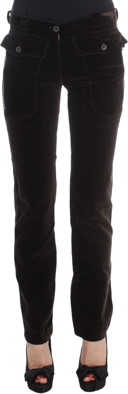 Ermanno Scervino Brown Cotton Velvet Zippers Slim Fit Pants Bruin