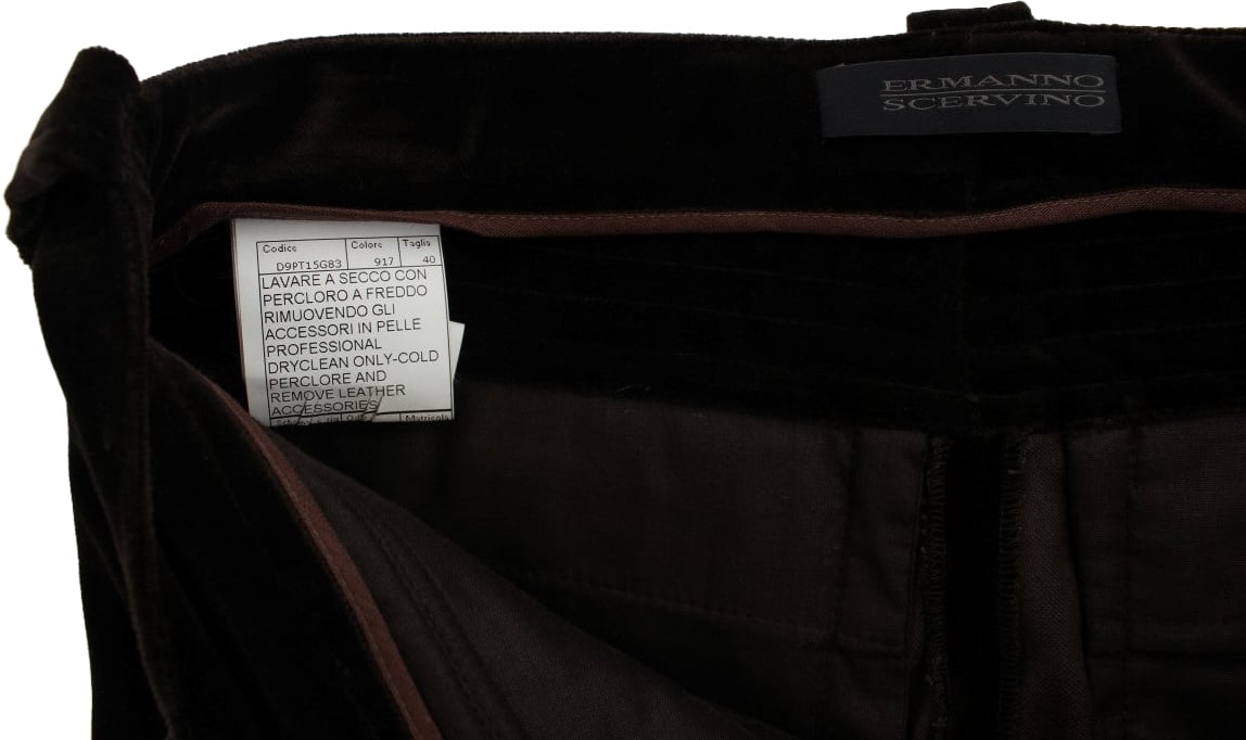 Ermanno Scervino Brown Cotton Velvet Zippers Slim Fit Pants Bruin